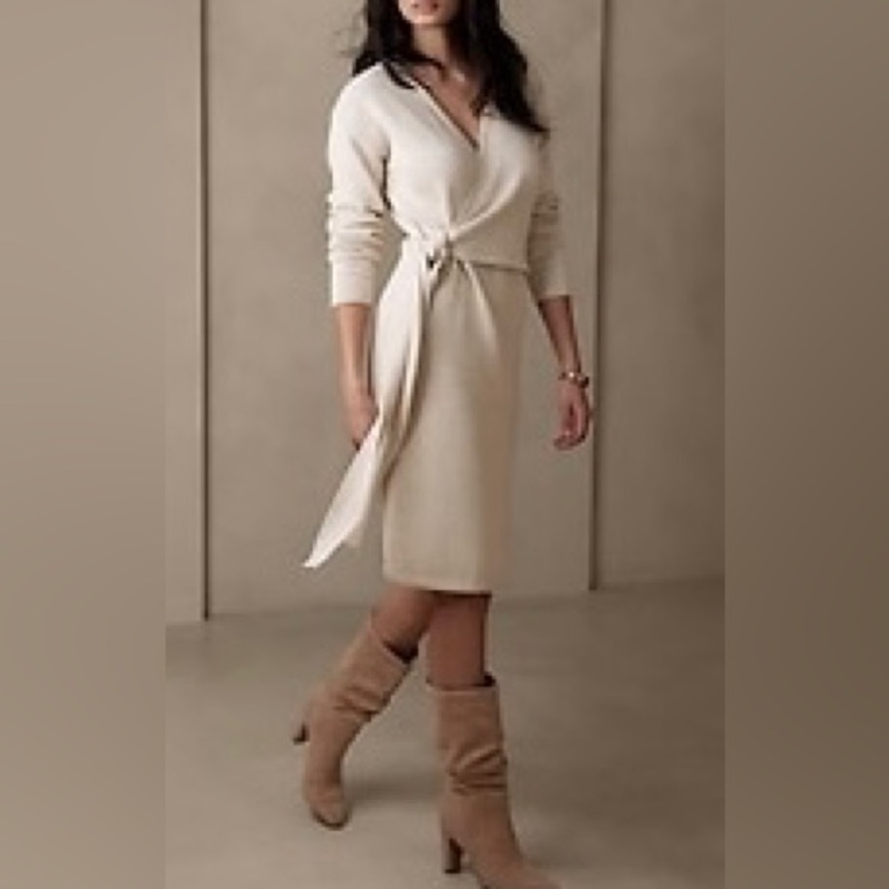 Banana Republic Wrap Midi Sweater Dress XS Oatmeal NWT
